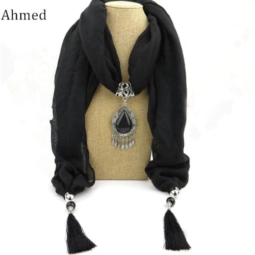 Ahmed Bohemian Synthetic Stone Accessories & Tassel Pendant Ethnic Bali Yarn Scarf Necklace For Women Fashion Jewelry Bijoux
