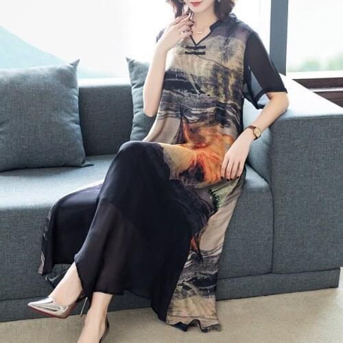 Elegant Large Size Silk Print Dress Female 2020 Summer Dress Women New temperament Loose Dresses M61