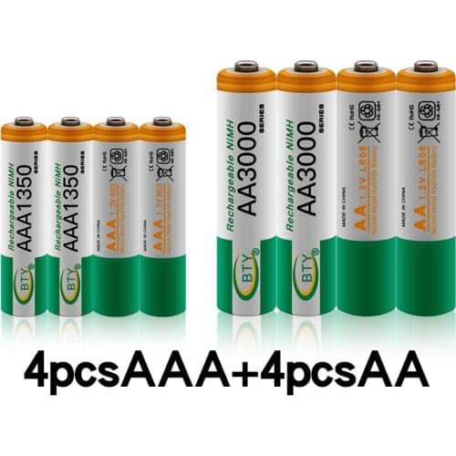 100% New AAA battery 1350 mAh aaa rechageable battery NI-MH 1.2 V AA battery 1.2V 3000mAh NI MH AA Rechargeable Batteries