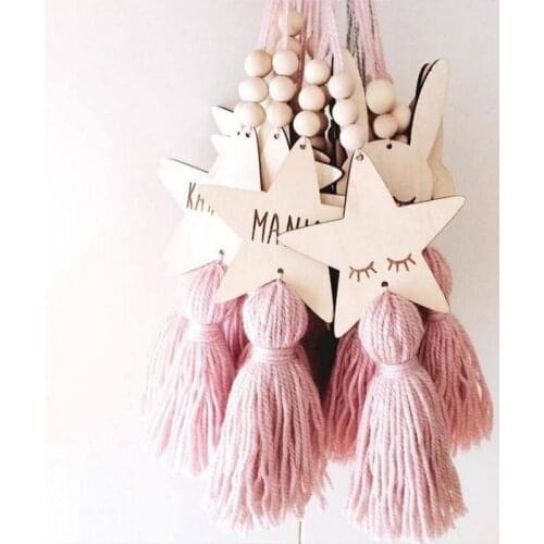 2021 Cute Star Shape Wooden Beads Tassel Pendant Nordic Style Wall Hanging Ornament For Photography Props Baby Room Decoration