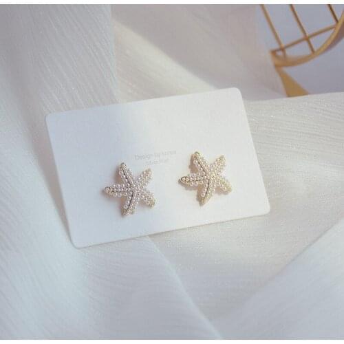 2021 New Arrival Delicate Jewelry 14K Real Gold Plated Pearl Beads Star Stud Earrings Cubic Zircon Earrings