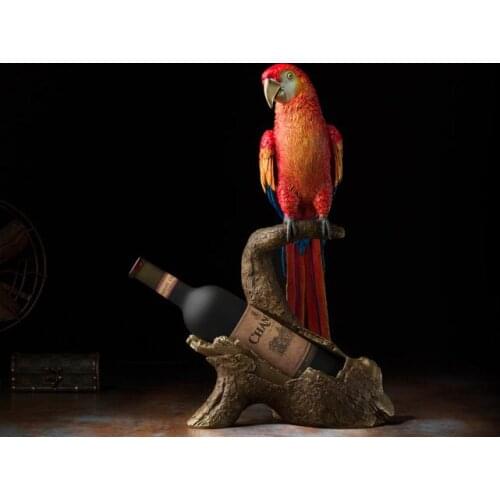 47CM Large-TOP Unique collection ART gift-Christmas home office bar Decoration-Good luck Parrot Wine rack color brass sculpture