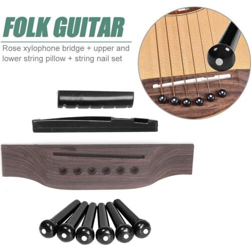 1 Set 6 String Acoustic Guitar Bridge Nut Saddle String Pin Professional Rosewood ABS Guitar Parts Accessories