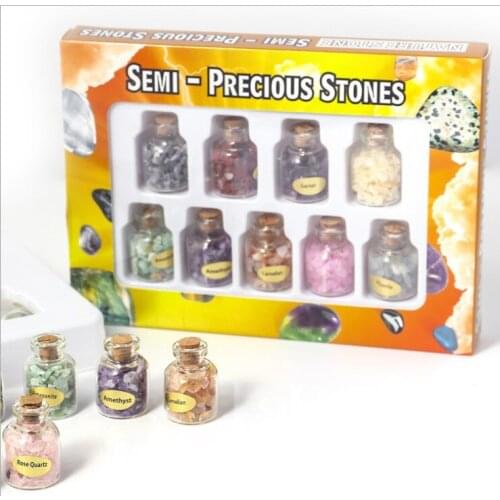 9 Bottles Mini Natural Semiprecious Gem Stone Chip Crystal Healing Tumbled Reiki Wicca Travel Natural Stones Decoration