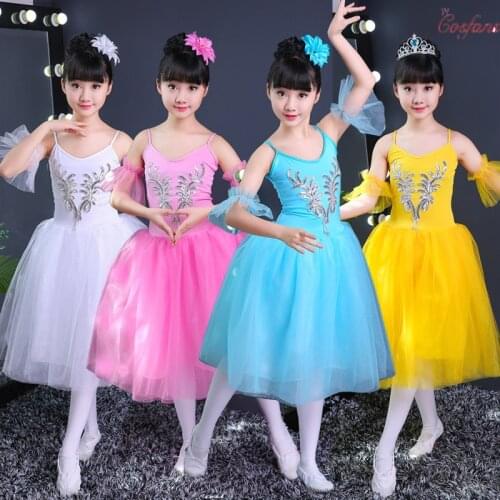 Girls Ballet Dress Tutu Children Kids White Ballerine Dress Long Tulle Swan Lake Ballet Dress Girls Dancer Leotards Dance Wear