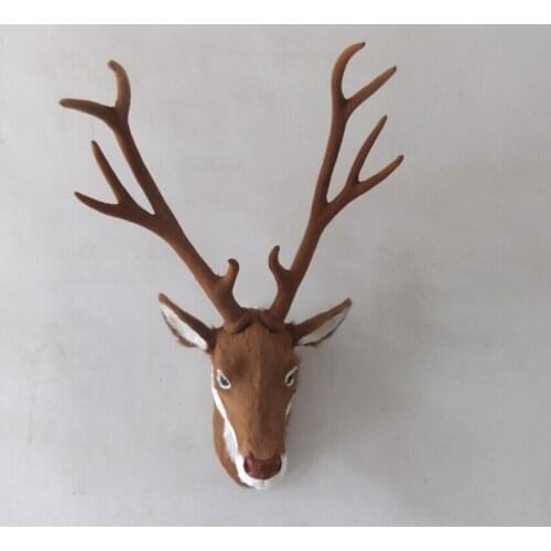 Big simulation sika deer head model polyethylene&furs real fur deer head wall pandent gift about 33x25x70cm 0043