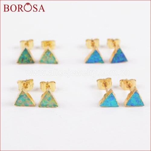 BOROSA 5Pairs Gold Color Triangle Blue Opal Earrings Simple Design Japanese Opal Gems Earring Fashion Jewelry G1424
