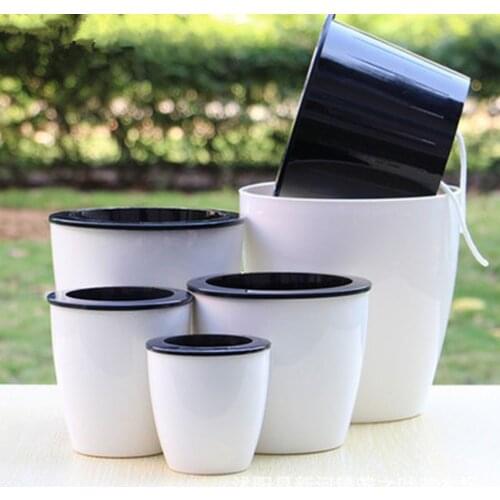XL/XXL Lazy Flower Pot Plastic Automatic Water-Absorbing Green Plant Pot White Imitation Porcelain Planter For Garden Decoration