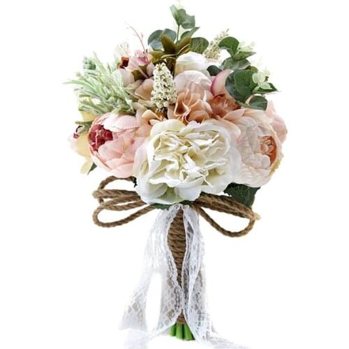 Artificial Peony Rose Flower Bouquet for Bride Bridesmaid Handmade Wedding Bouquet Silk Bridal Bouquet Holding Flower