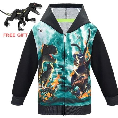 Boys dinosaur Jacket Autumn Winter Jacket Children Jacket Kids Hooded Jurassic World Outerwear Coat For Boys Clothes 4-12 Year