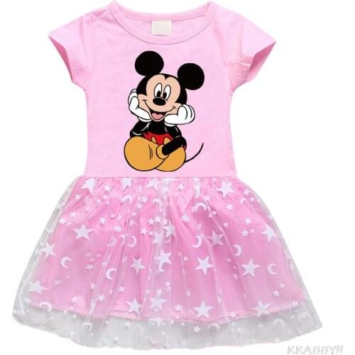 Disney Mickey Mouse Summer Dress Flying Sleeve Kids Infant Dresses Cotton Dress Toddler Dresses for Baby Girls
