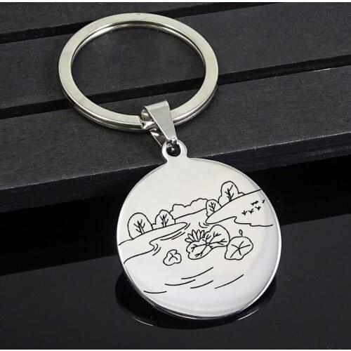 Small River Lotus Green Space Big Tree KeyChain Jewelry Cute Animal Key Ring For Women Girl