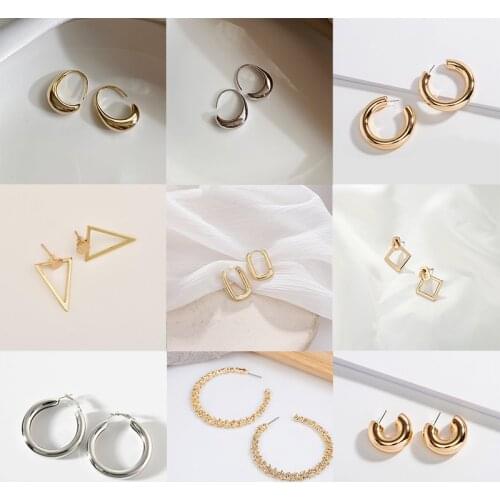 Metal Personality Simple Smooth Cool Wind C-Ring Temperament Earrings Female Versatile Trendy Design Hip Hop Jewelry Earrings