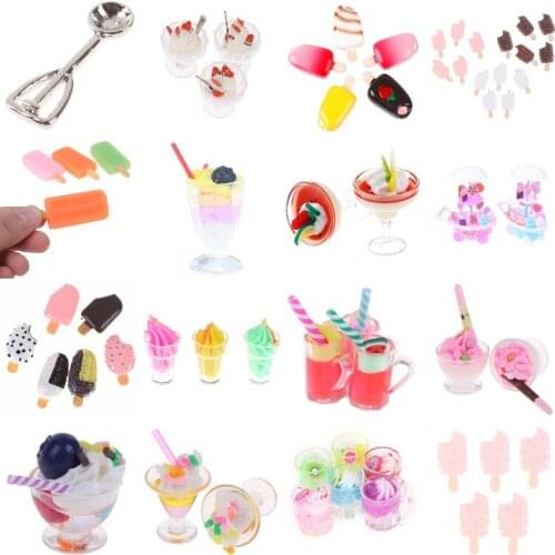 Mini Strawberry Blueberry Ice Cream Ice-lolly Model Ice Cream Cup Spoon Ice Cream Cart Showcase Mini Food Doll House Accessories