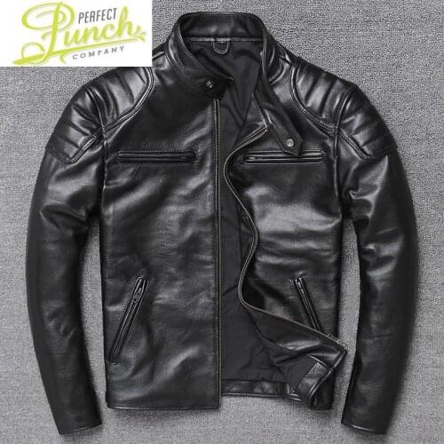 Jacket 2021 Cowhide Genuine Motorcycle Real Cow Coat Spring Autumn Short Mens Leather Jackets 1974 KJ5574