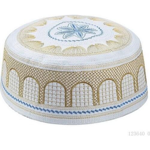 Embroidered Hui Islamic Mens Hat, Muslim Prayer Hat, Saudi UAE Hat