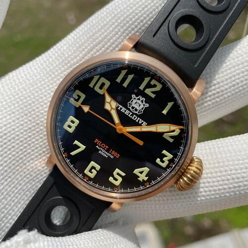 STEELDIVE SD1903S Mens Automatic Watches Pilot Men Diving Watch Bronze 200m Waterproof Mechanical Wristwatch C3 Luminous NH35
