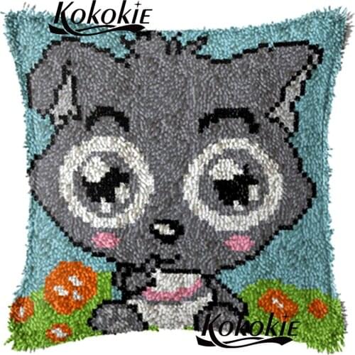 3d Latch Hook cartoon wolf Pillow Kits cross-stitch Unfinished Embroidery Pillowcase diy Needlework Crocheting Rug Kits