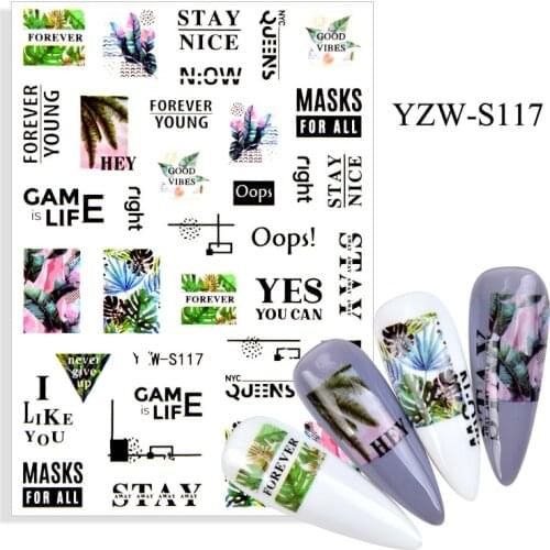 Plant Leaf English Letter adhesive 3d nail sticker foil nails art decoration cute designs nail decals manicure supplies tool