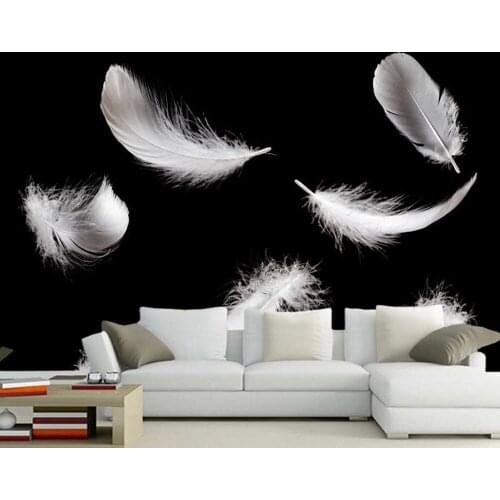 Papel de parede White feather on black background 3d wallpaper mural,living room tv sofa wall bedroom wall papers home decor