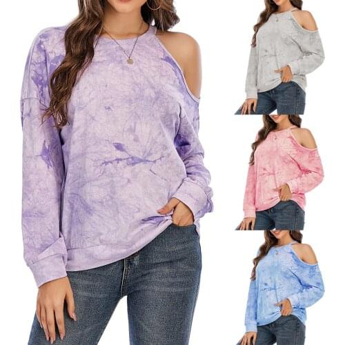 2020 Autumn And Winter New Womens Pullover Tie-dye Printing Loose Off-shoulder