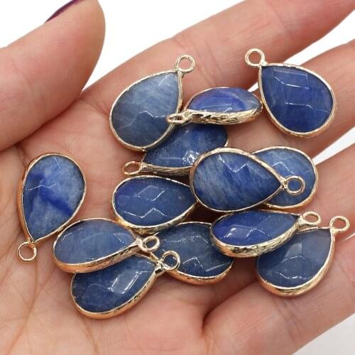 Natural Stone Faceted Blue Aventurine Pendants Water drop shape Charms for Jewelry Making Diy earring necklace accessories