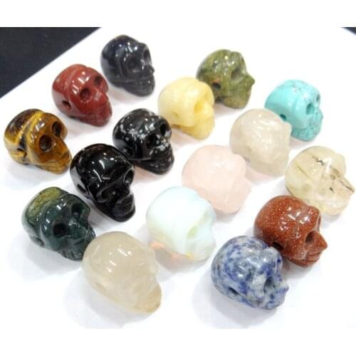 Wholesale Natural Quartz Crystal Turquoises Aventurine Tiger Eye Skull Pendant For DIY Jewelry Making Necklace Accessories 6pcs