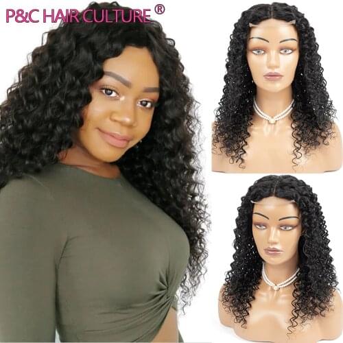 High Quality Synthetic Hair Wig African Water Wave Curly Wigs 4x4 Middle Part Lace Closure Curly Wig For Black Women Perruque