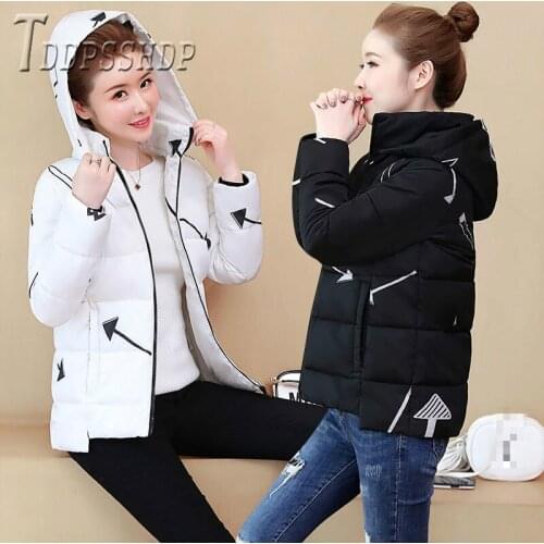 2019 Black White Red Color Women Parkas Winter Thick Short Style Hooded Female Coat