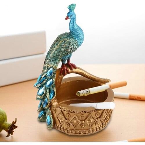 Creative Handcraft Peacock Modelling Design Resin Ashtray Succulent Plants Pot Home Office Decor Resin Ashtray