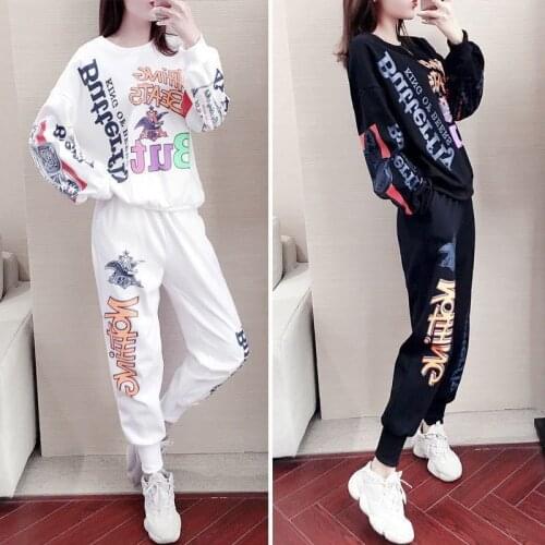 Letter Color Pants Sets Tracksuit Women Sweatsuit Spring 2021 New Female Students Hip Hop Fashion Youth Comfortable Breathable