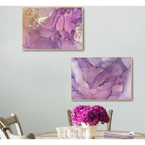 Canvas Poster Painting Pink Purple Water Color Marble Texture Vertical Showroom Home Living Room Wall Art Picture Decor
