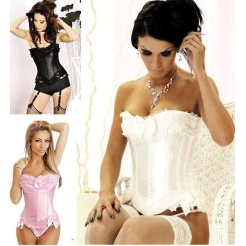 Sexy Bridal Corset Lace Trim Flower Sexy Silk Corset With Pleated Overbust Corset