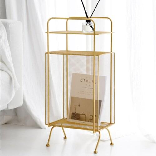 Modern Fashion Design Metal Gold Pink Color Luxury Multi-layer Steel Wire Magazine Rack Book Storage Organizer