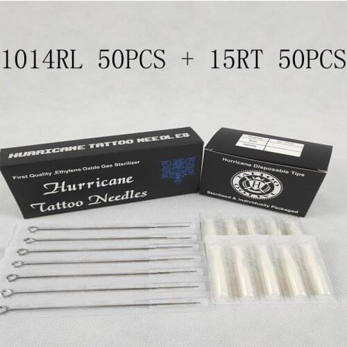 Tattoo Tips and Needles (14RL+15RT) 50pcs Disposable Tattoo Needles and 50pcs White Tips tattoo needle with tips tattoo kit