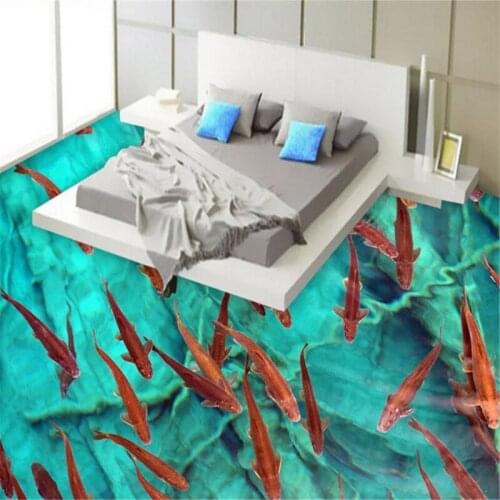 Wellyu Customized large-scale mural pvc floor HD carp 3D floor tile tile painting room bedroom waterproof anti-skid thick floor