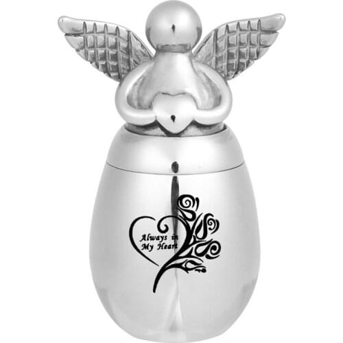 Always in My Heart Urn 316L Stainless Steel Angel Base Screws Egg Shape Cremation Memorial Ashes Urn Jewelry Keepsake Pendant