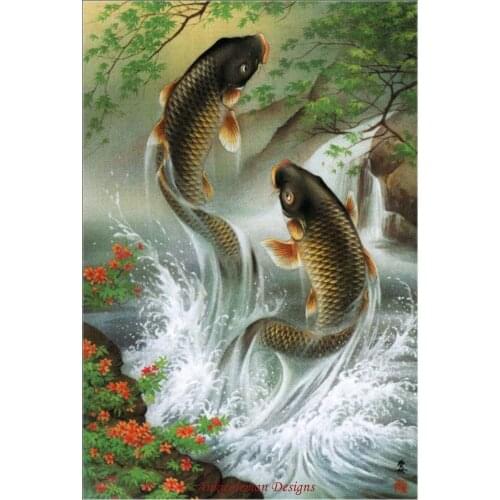 Embroidery Counted Cross Stitch Kits Needlework - Crafts 14 ct DMC color DIY Arts Handmade Decor - Carp ascending