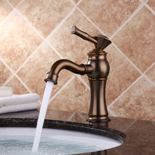 High quality Bathroom luxury Antique Brass Hot and cold Water tap European Basin Faucet Sink Mixer Tap Faucet