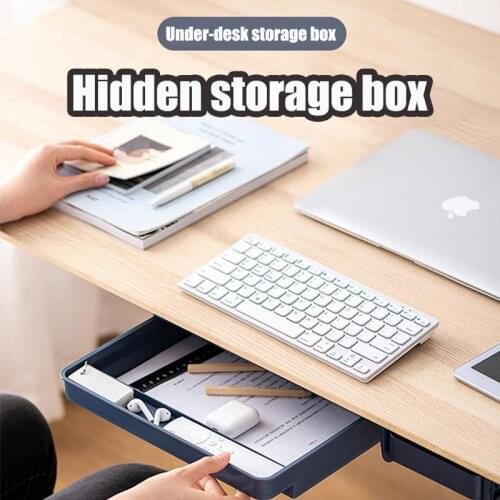 Under Desk Drawer Adhesive Storage Box For Office Pen Holder Hidden Sorting Box Kitchen Knife Fork Storage Dropshipping