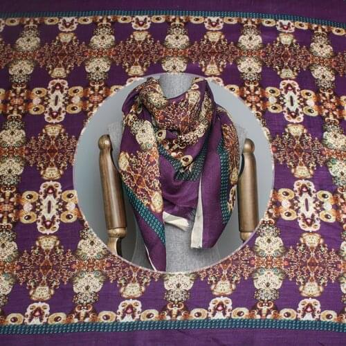 Pearlsilk Purple Abstract Printed Kerchief 100%wool Garment Materials Winter scarf DIY clothes fabrics Freeshipping