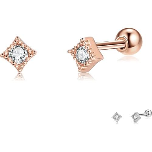 SILVERHOO Square Shape 925 Sterling Silver Small Stud Earrings For Women Clear Cubic Zirconia Earring Female Party Fine Jewelry