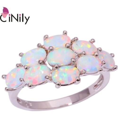 CiNily Crewated White Fire Opal Silver Plated Wholesale for Women Jewelry Wedding Party Ring Size 7 8 9 OJ6124