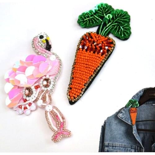 1pc fruit flamingo Handmade rhinestone beaded patches for clothing DIY 3d embrodery patch applique decorative sequins Parches