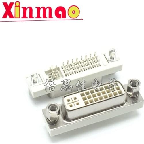 1PCS DVI socket dvi24 + 5 female base video socket riveting screw 180 degree bent foot solder plate socket vertical female base
