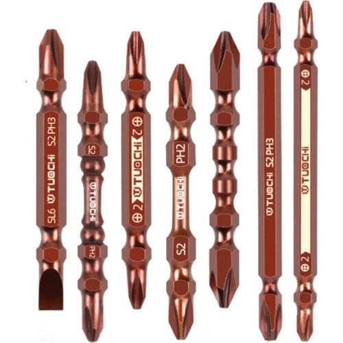 10Pcs PH2 Electric Screwdriver S2 Alloy Steel 1/4" Shank Double Head Phillips Cross Flathead Screwdriver Set 65mm length