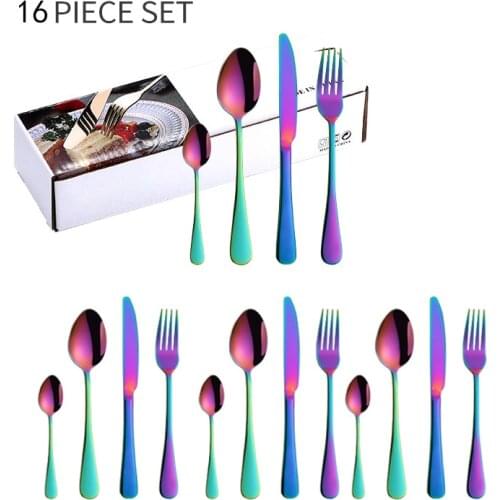 16Pcs/Set Gold Dinnerware Set Mirror Gold Spoon and Fork Knife Western Flatware Tableware Set Stainless Steel Cutlery Set