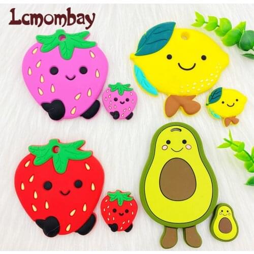 2pc/set Baby Teether Bpa Free Silicone Rodent Avocado elephant lemon Shape Tiny Rod Rodent DIY Pacifier Chain Baby Teething Toy