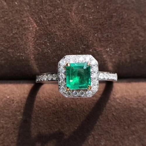 AEAW 18K White Gold AAA 0.81ct Emerald 0.24 ctw Diamond Ring Engagement Ring For Girl For Women