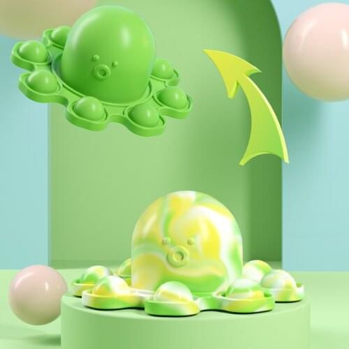 Autism Stress Relief Simple Dimple Double-Sided Reversible Flip Octopus Keychain Press Bubble Squeezing Fidgets Toy For Children